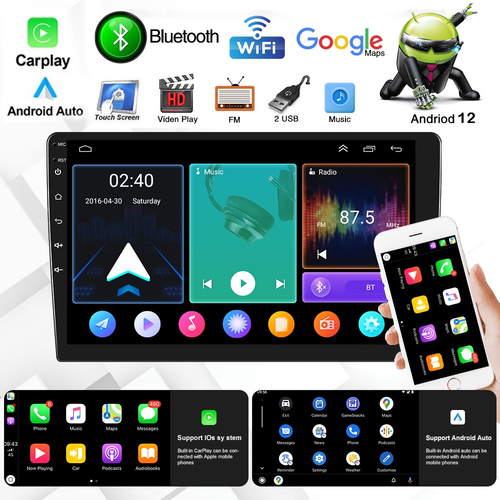 (4GB+32GB+Carplay)7"/ 9"/10" Android 12 Car Radio WiFi GPS Navigation