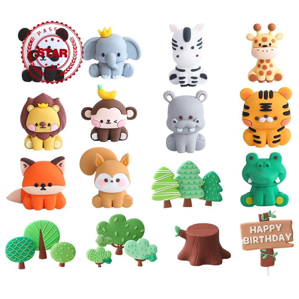 Forest Animal Cake Toppers Set - PVC Deer, Squirrel, Hedgehog For Woodland Birthday Party Decor