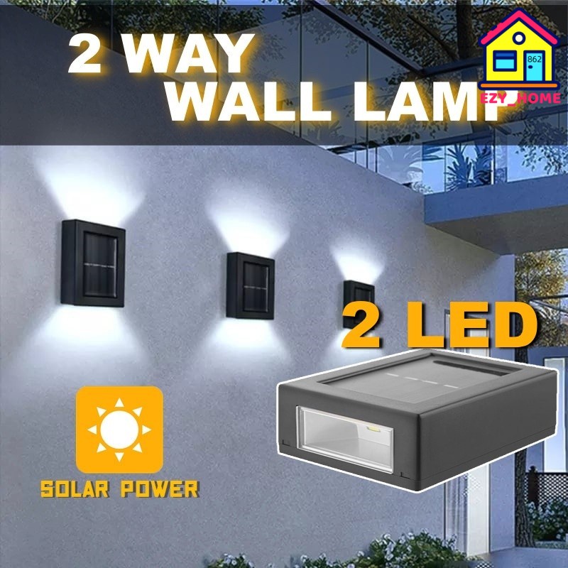 (2 Way)Solar Lamp Outdoor Up-Down Lighting 2 LED Wall Lamp Waterproof ...