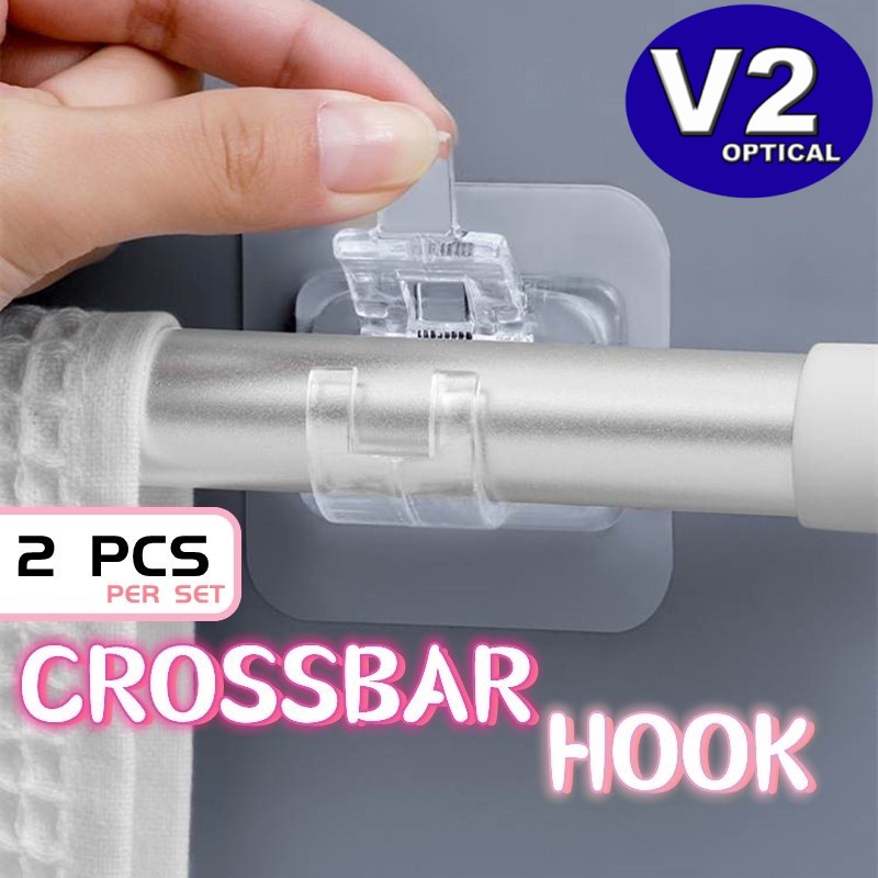 (2pcs/set) Crossbar Bracket Rod Clip Hook Rod Holder Hanging Clips Wall ...