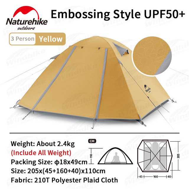 Naturehike P Series Camping Tent 2/3/4 Persons Ultralight Tent 210T Waterproof Family Tent Outdoor UPF50+ Travel Beach Tent