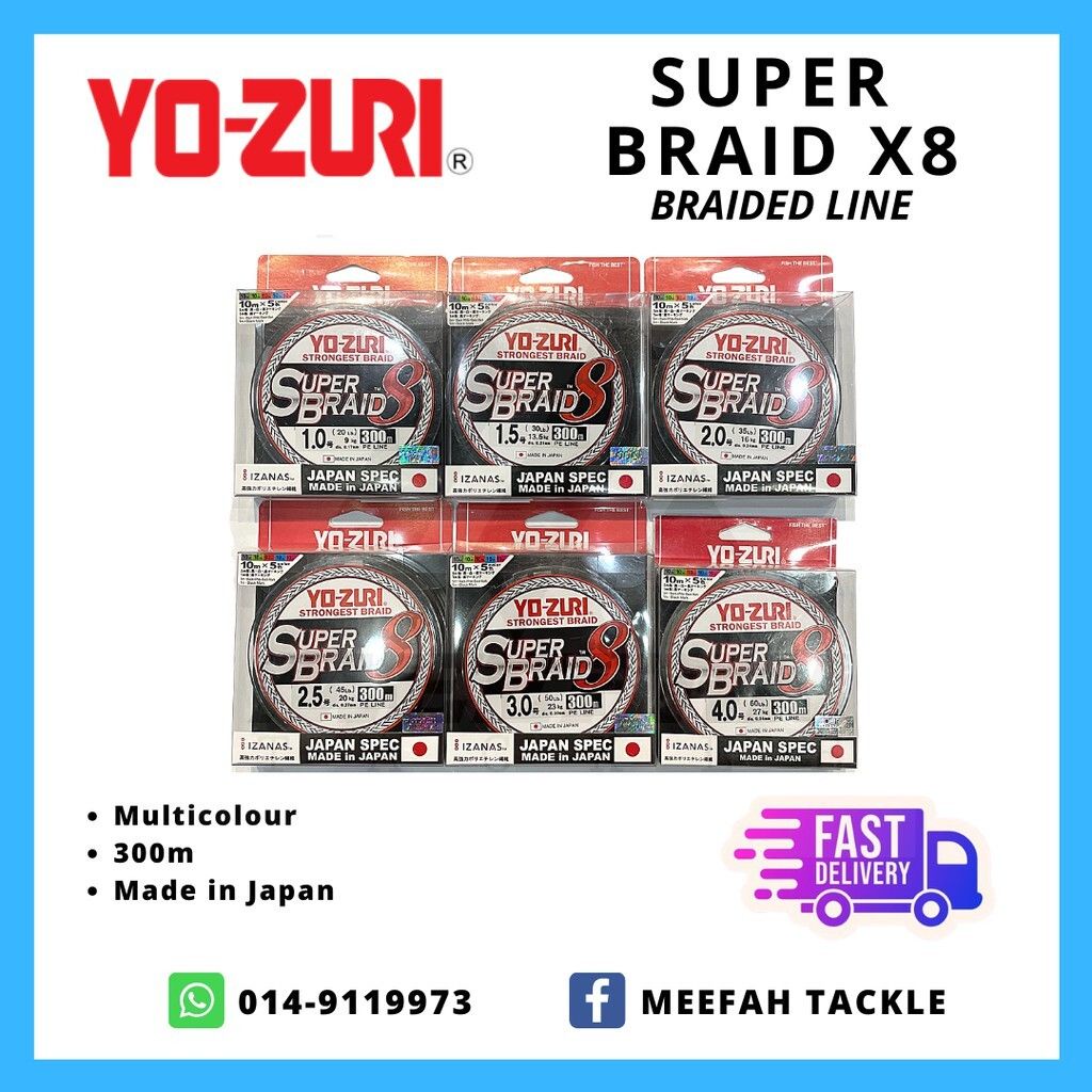 Meefah Tackle】YOZURI Super Braid x8 PE Line 300m Multicolor - Braided  Fishing Line Tali Benang