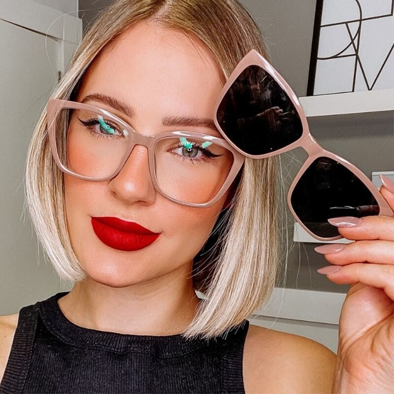 Vintage Square Polarized Sunglasses Women In Clip On Driving