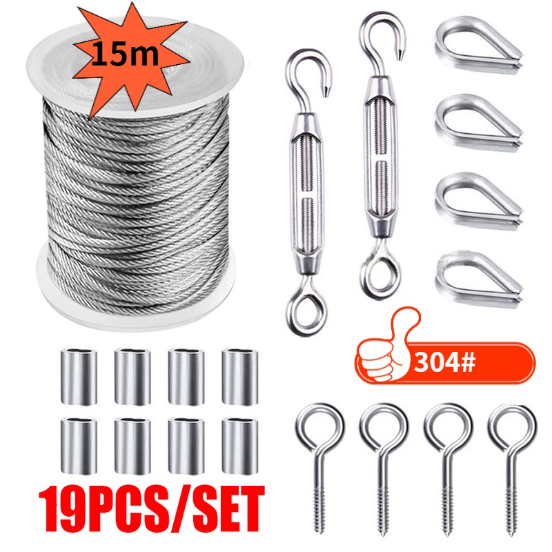 HOT19PCS/Set 15M Multifunctional Steel Flexible Wire Rope Kit Soft ...