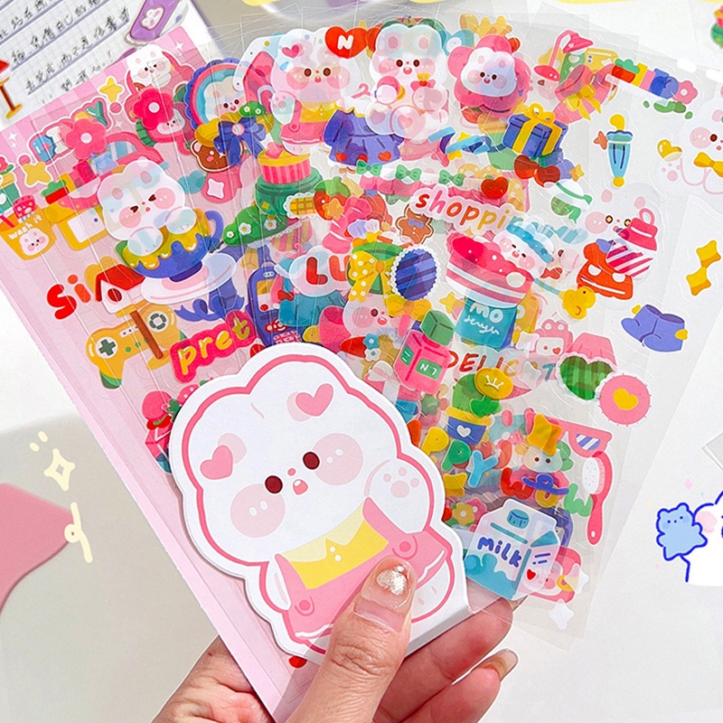 10 Sheets Cartoon Cute Pet Series Sticker Pack Waterproof Transparent ...
