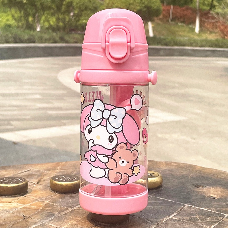 480ml Lucky Cat Water Bottle with Straw Japanese Pink Cute Kawaii