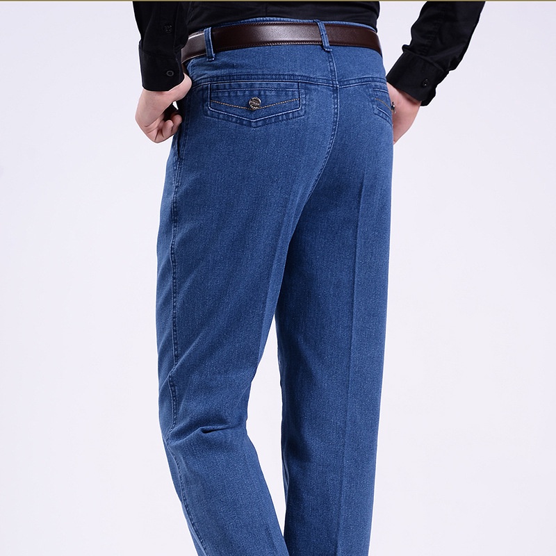 Men Jeans Stretch High Waist Middle-Aged Elderly Men's Pants Summer ...