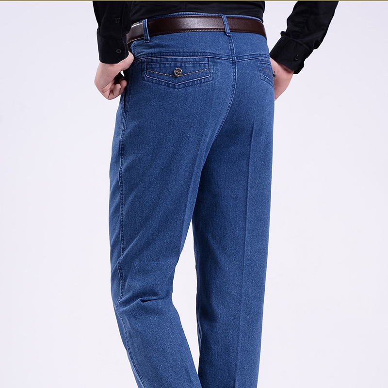 Men Jeans Stretch High Waist MiddleAged Elderly Men's Pants Summer