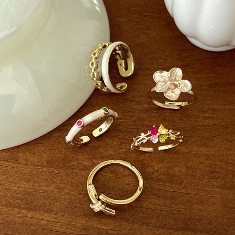 1Pc Fashion 2023 New Enamel Flower Rings Adjust Crystal Open Rings for ...