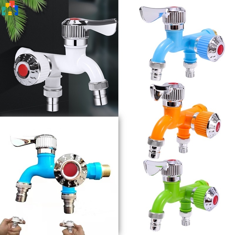 4 Colors Dual Control Double Outlet Water Tap Upgraded 1/2 Universal Interface Two Individually
