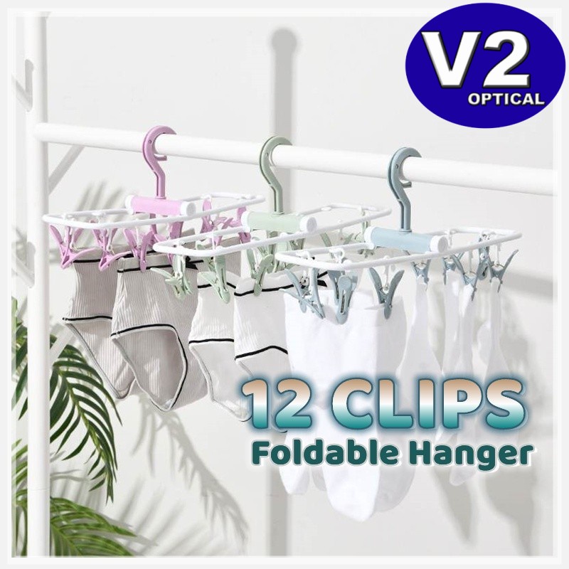 Portable 12 Clips Foldable Drying Rack Windproof Travel Clothespins ...