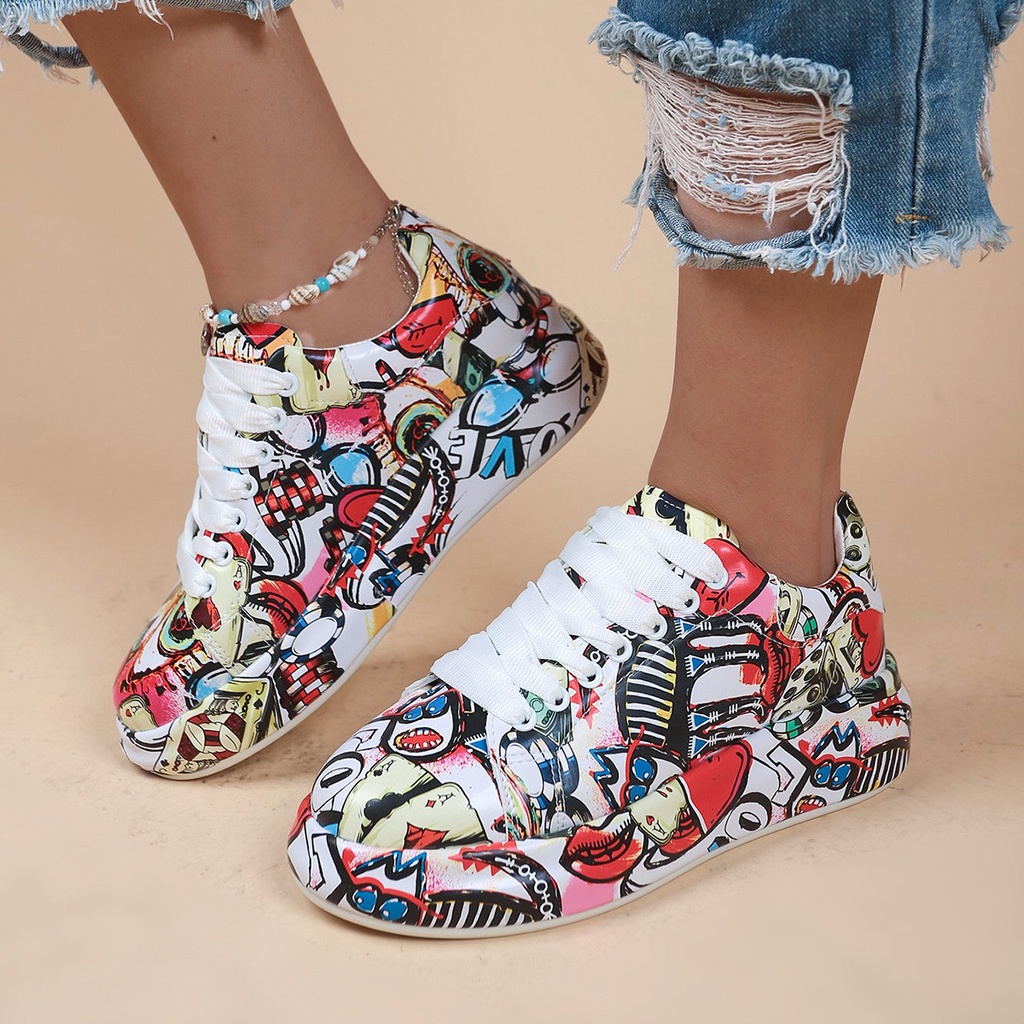 Fashion Painted Graffiti Laceup Women's Shoes LaceUp Comfortable