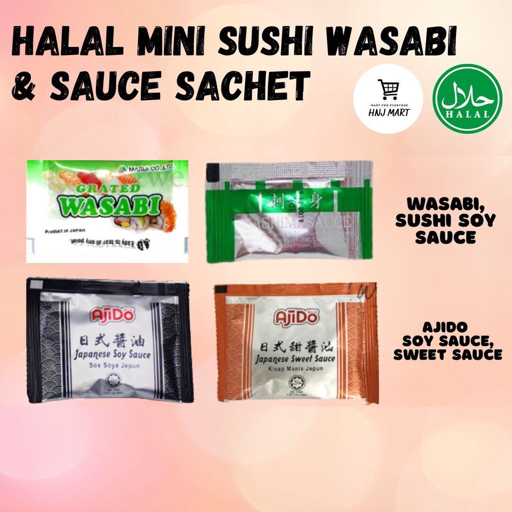 Halal Mini Sushi Wasabi & Sauce Sachet Sushi Soy Sauce Ajido Soy Sauce 5ml Sweet Sauce 15ml