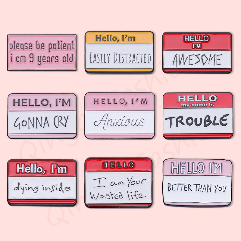 Hello I'm Awesome Enamel Pins Colorful Texts Banner Brooch Badges Lapel ...
