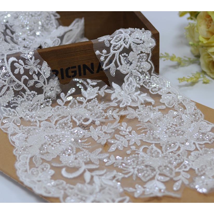 1yard(=91cm) off white color embroidered flower lace trimmings for ...