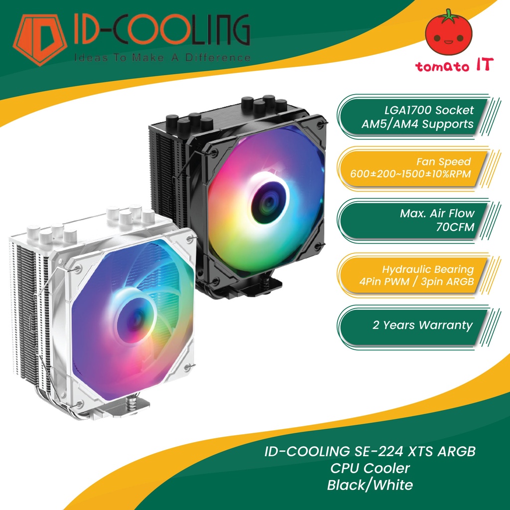 ID-COOLING SE-224 XTS ARGB CPU Cooler - Black/White | Shopee Malaysia