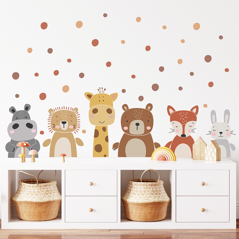 Cartoon Boho Baby Animals Bear Giraffe Wall Stickers for Kids Room Baby ...