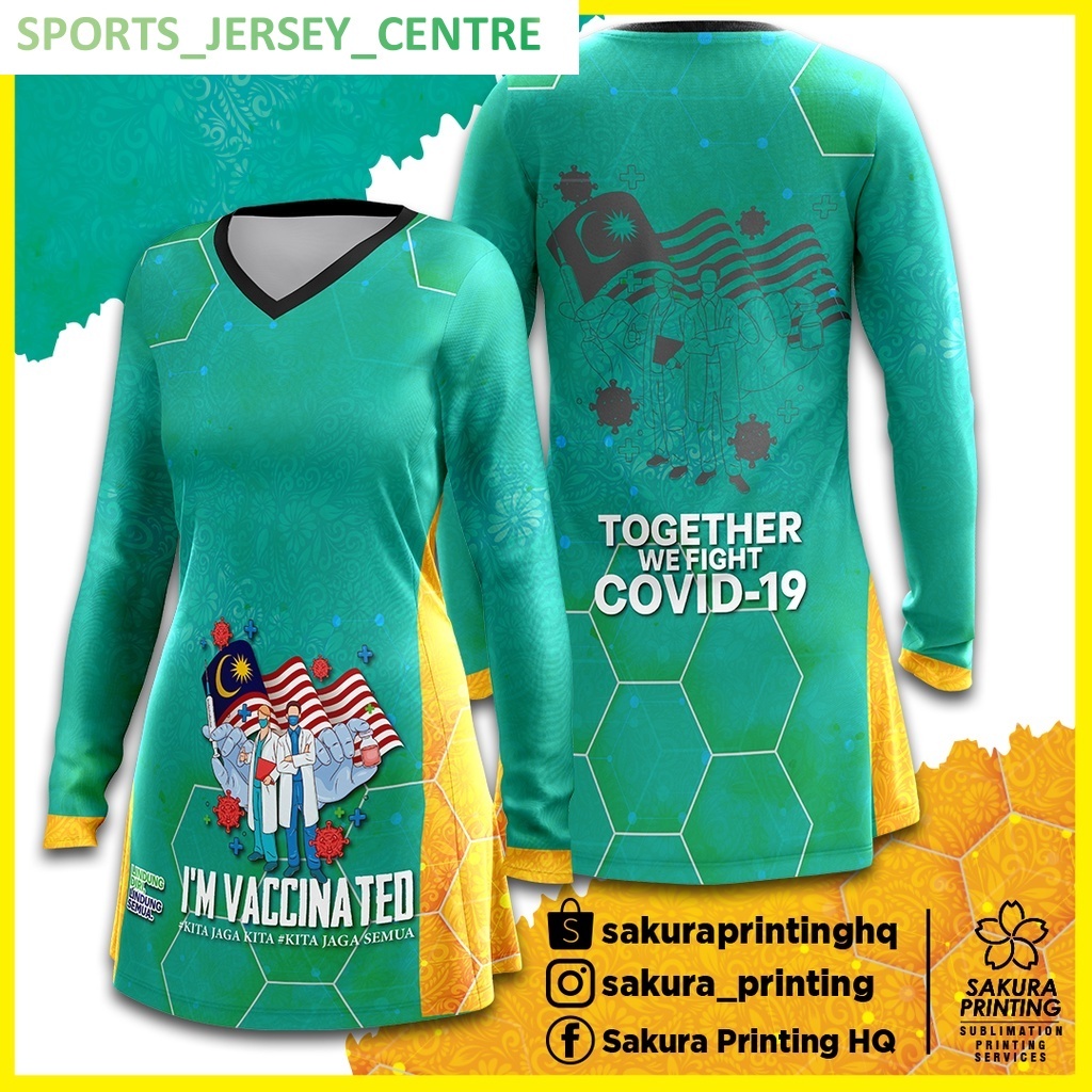 2023 BAJU JERSEY MUSLIMAH I'M VACCINATED BAJU SUBLIMATION VAKSIN (PRE ...