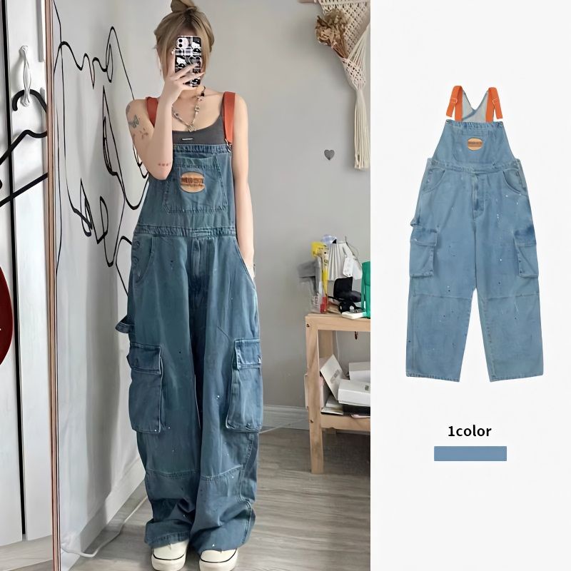 Denim Overalls Women Plus Size Loose Straight Jumpsuit Shopee Malaysia