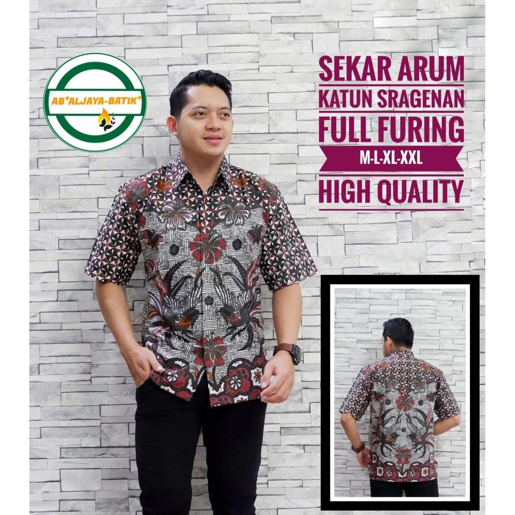 PRIA KEMEJA KATUN Sekar ARUM Men's BATIK Shirt SOLO Original Short ...