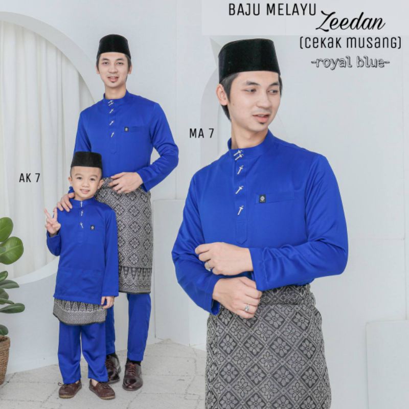 Baju Melayu [ma7 Royal Blue] Zeedan Cekak Musang Teluk Belanga Dewasa