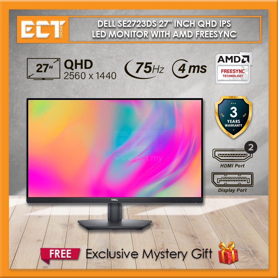 Dell SE2723DS 27" Inch QHD (2560 x 1440) IPS LED Monitor with AMD