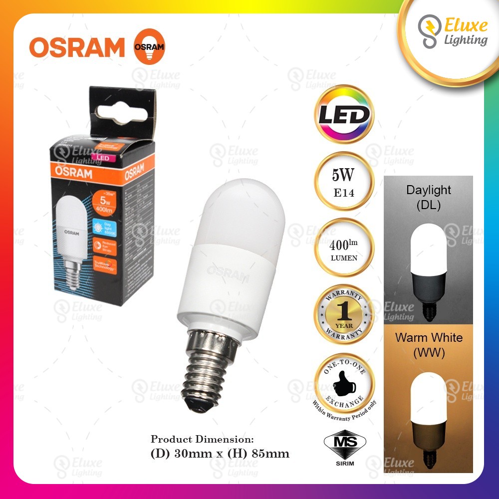 [ OSRAM ] 5W E14 / E27 LEDVALUE STICK BULB DAYLIGHT / WARM WHITE LED ...