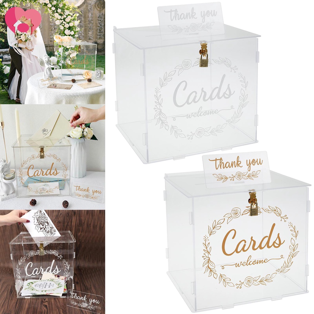 Acrylic Card Box Clear Wedding Box with Lock and Slot Sturdy