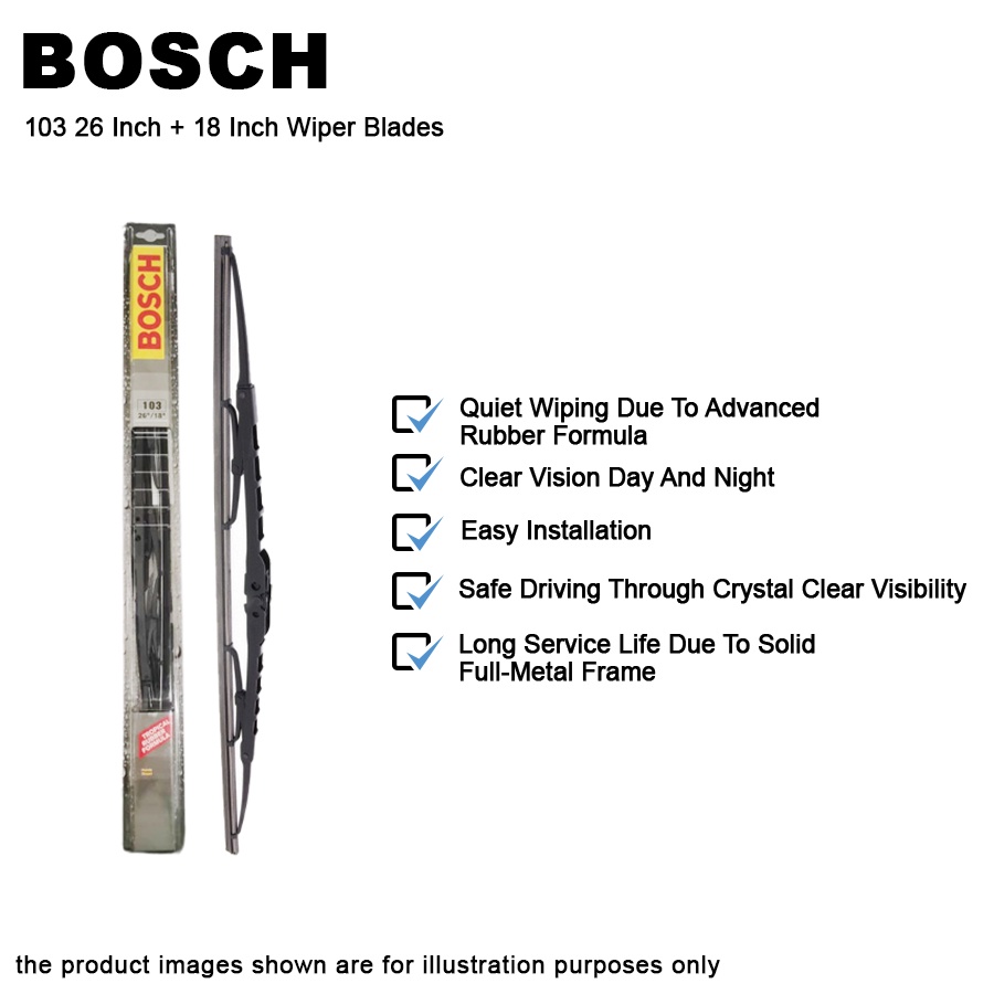 Bosch 103 26 Inch + 18 Inch Wiper Blades Honda Accord Nissan Cefiro A33