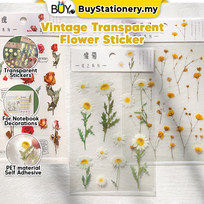 Transparent Vintage Flower Sticker Journal Book Decoration Minimalist ...