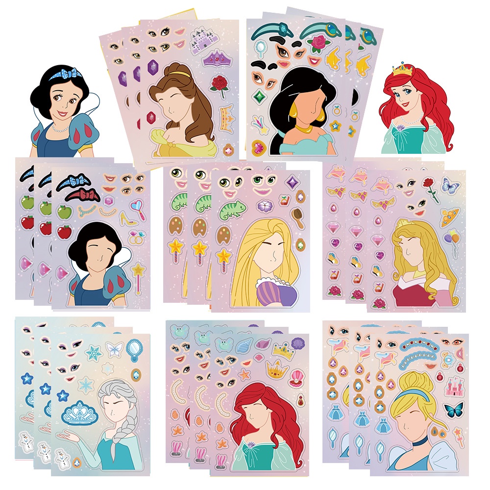 8 Sheets Princess Change Face Make a Face Stickers For Luggage Phone ...