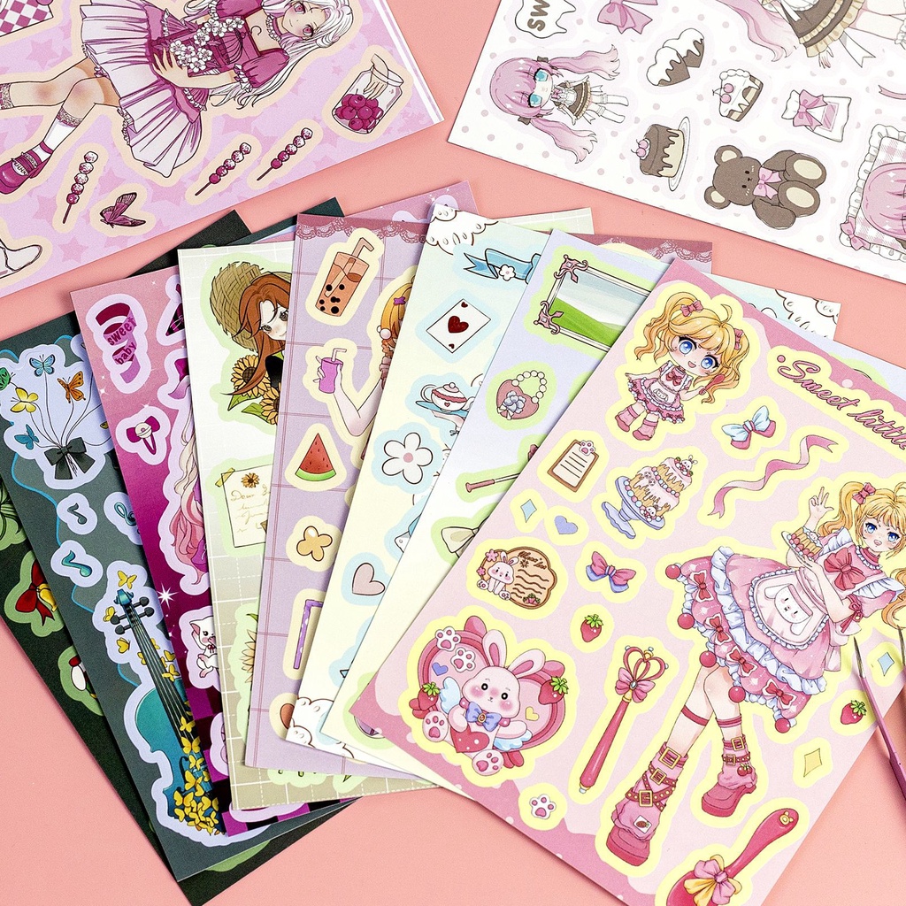 10 Sheets Beautiful Girls Lolita Make A Face DIY Stickers For Luggage ...