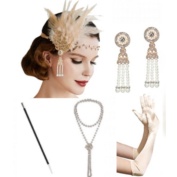Accessori Flapper Anni 1920 Set Di Accessori Costume Gatsby Per Donna Anni '20 C - Foto 5