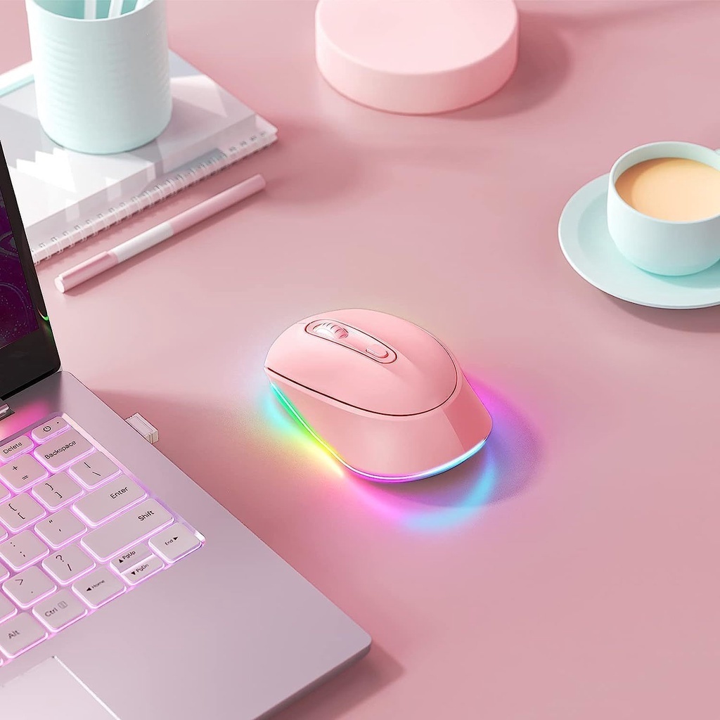 Pink 2.4G Wireless Mouse Rechargeable Light Up Mouse for Laptop Small ...