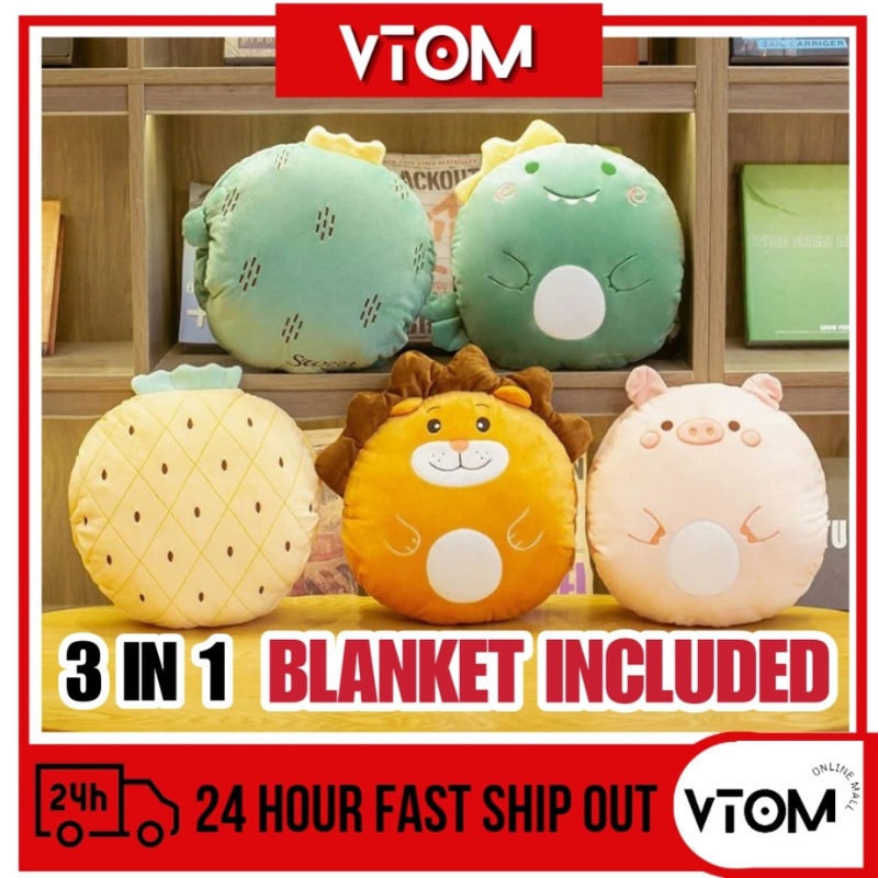 VTOM Cute 3 in 1 Pillow Blanket Hand Warmer Office Car Cushion Pillow ...