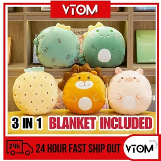 VTOM Cute 3 in 1 Pillow Blanket Hand Warmer Office Car Cushion Pillow Bantal Peluk Bantal Selimut 2 in 1 Travel 抱枕被子兩用