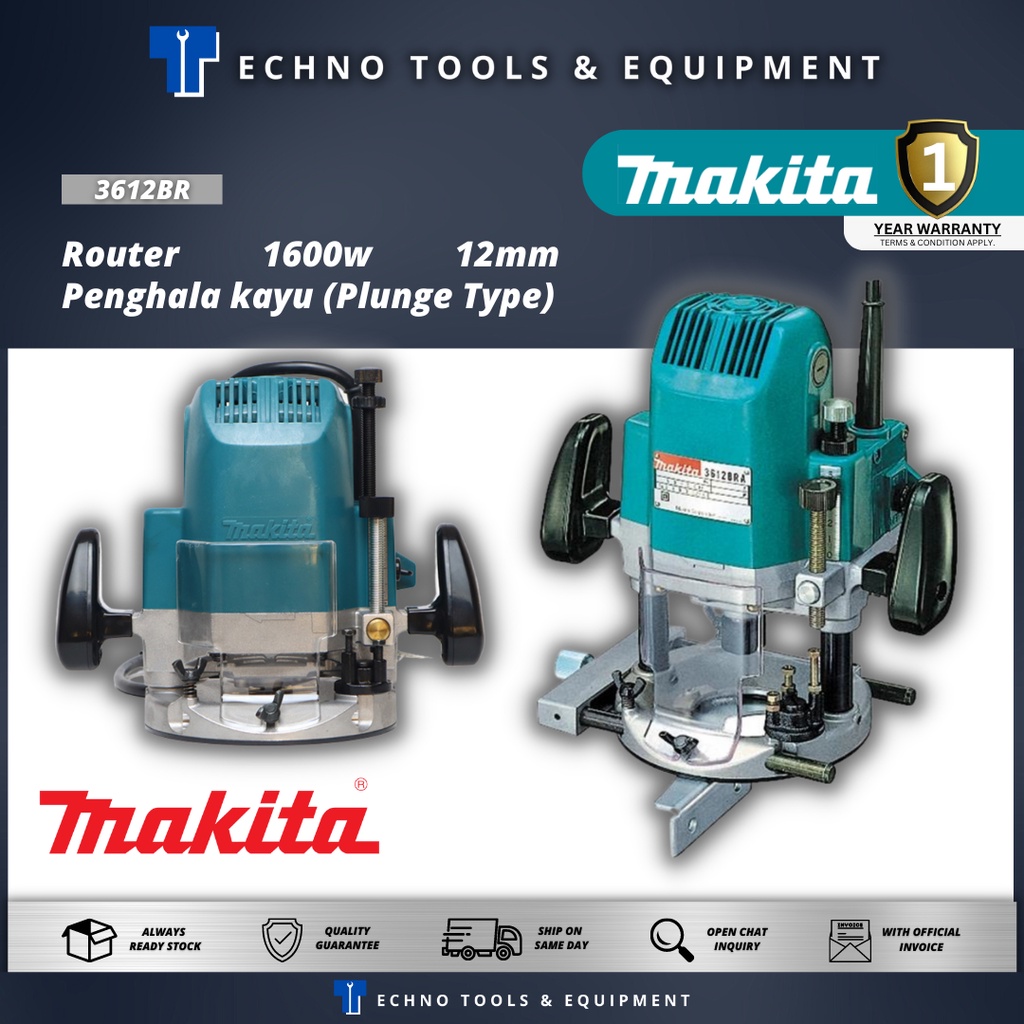 MAKITA 3612BR Router 1600w 12mm Penghala kayu (Plunge Type) 1 Year ...