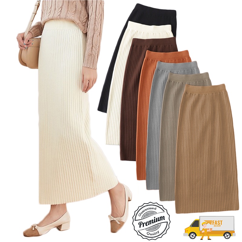 Women High Waist Pencil Skirts Spring Korean Style Solid Color All-match Ladies Elegant Long Skirt