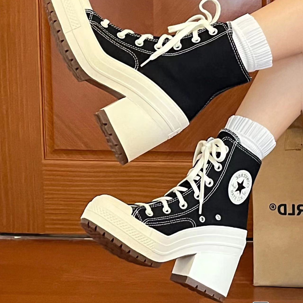 Con verse Chuck 70 De Luxe Heel Thick Sole Matsutake Vintage High Heels Women Shoes Black and White Shopee Malaysia