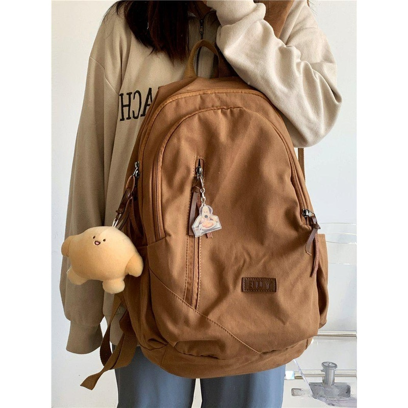Brown Student School Bag Korean Notebook Backpack Large Capacity Solid