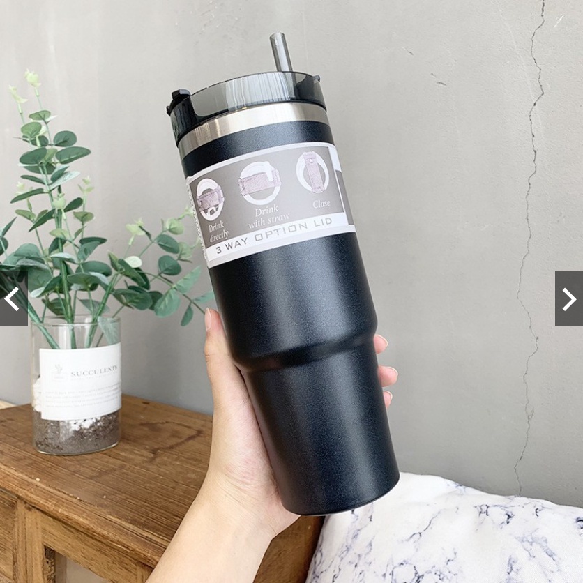 Tyeso Thermos Cup Tumbler Cup with Straw Vacuum Water Bottle Cool Ice