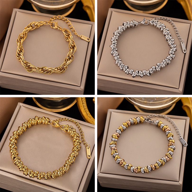 Stainless Steel Gold Color Fashion Coarse Chain Bangle Bracelet For ...