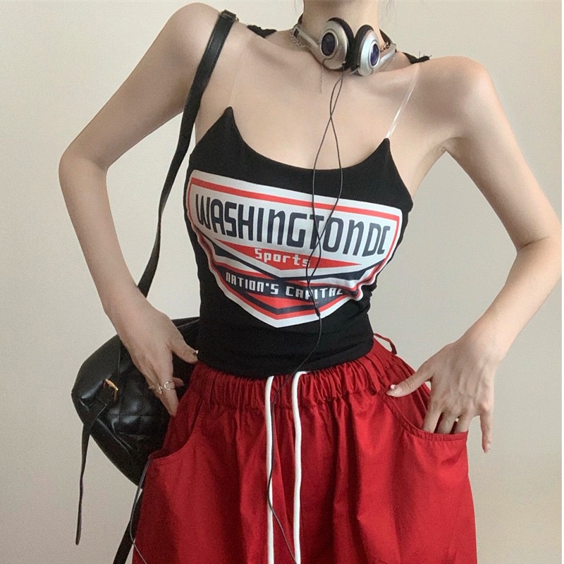 Hot Girl Sleeveless Tank Top with Chest Pad Invisible Shoulder