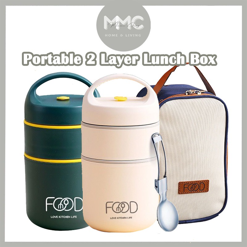 [MMC]1&2 Layers Portable Lunch Box Breakfast Cup Breakfast Food Storage ...