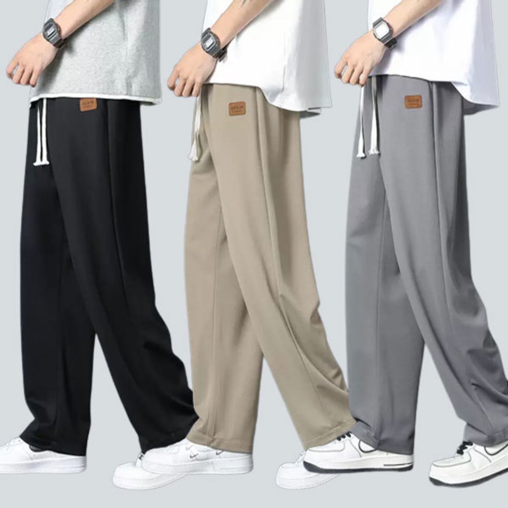 Summer Ice Silk Pants Men Loose Straight Cut Plus Size Casual Sports ...