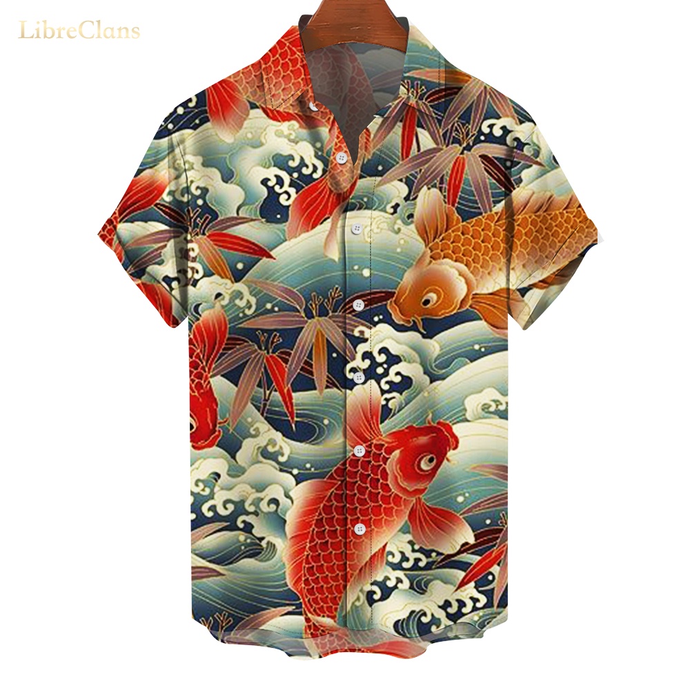 Koi Lucky Carp Men Hawaii Short-Sleeved Shirt 3D Printed Good Luck ...