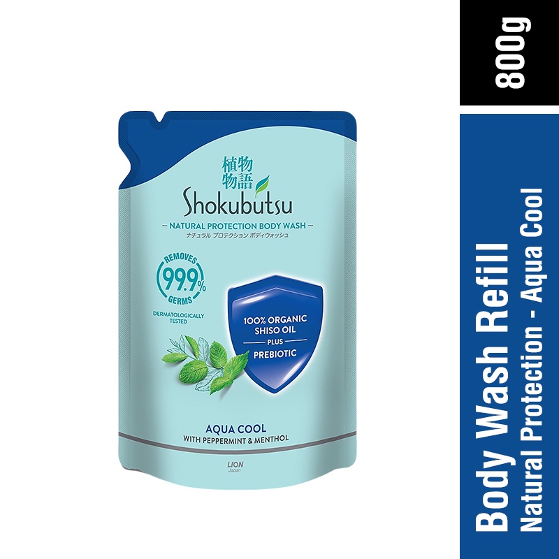SHOKUBUTSU NATURAL PROTECTION BODY WASH 800G (REFILL PACK) AQUAL COOL
