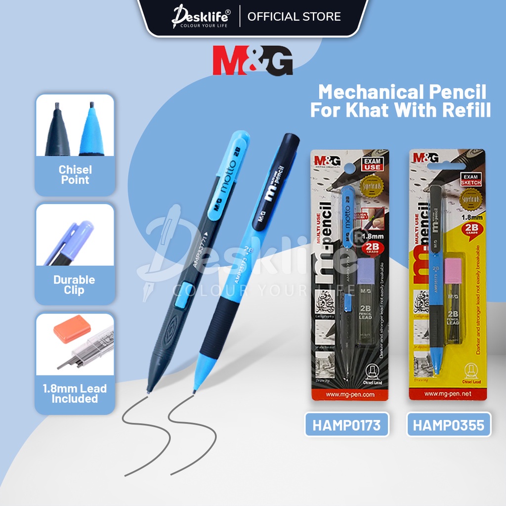 Desklife M&G 1.8mm Mechanical Pencil Khat Pensel Calligraphy Pen + 2B Lead Refill HAMP0173
