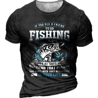 3d printed Men's fishing T-shirt, casual short-sleeved outdoor