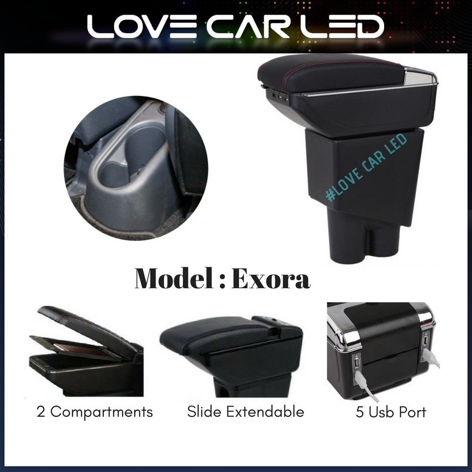 EXORA Arm Rest 100 FIt & Double Layer Storage Armrest With 7Usb Port